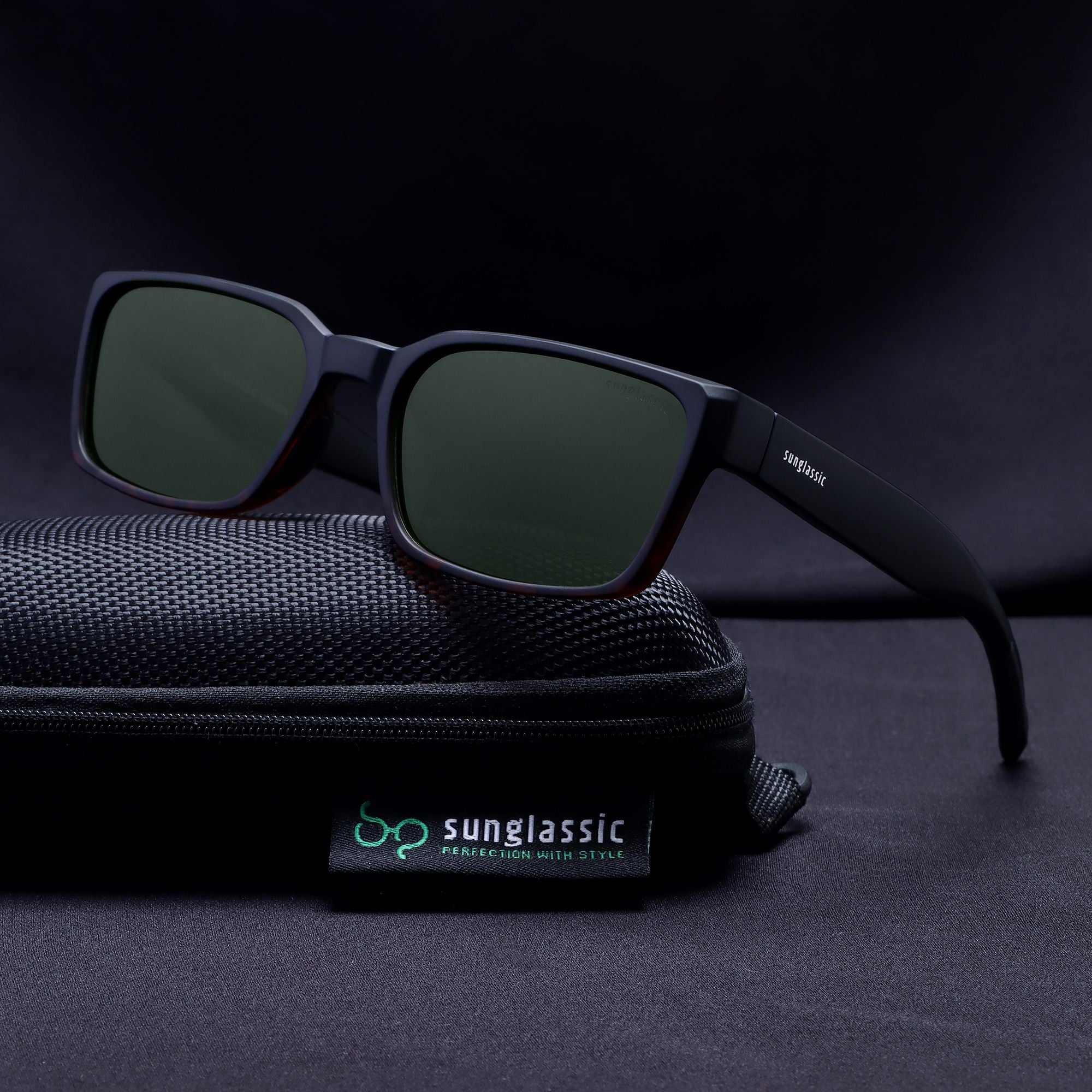 Sydney – Black Tortoise Green Rectangle Sunglasses | UV400 Polarized